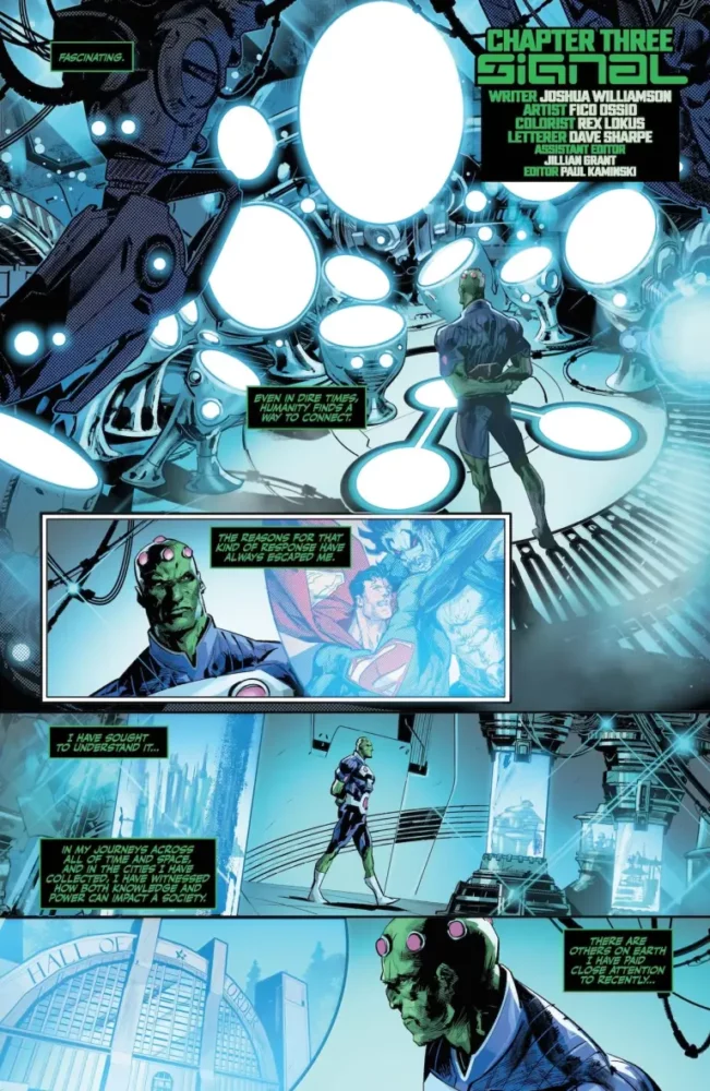 Brainiac reacting to what's happening in Metropolis.